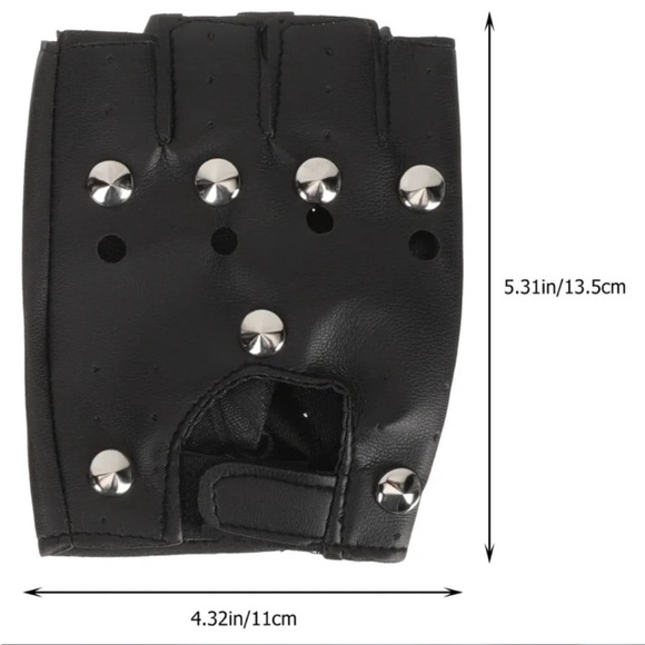 Studded Gloves - Bad Biker Fingerless Gloves - Halloween Rave Punk Rock - Picture 8 of 11